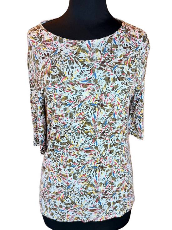 Tops - Scoop Neck Women's Tunic in Cream Multicolor Leaf Print size Medium